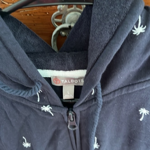 NWOT Talbots Women’s Navy Jacket With White Embroidered Palm Trees Size Large - Picture 6 of 8